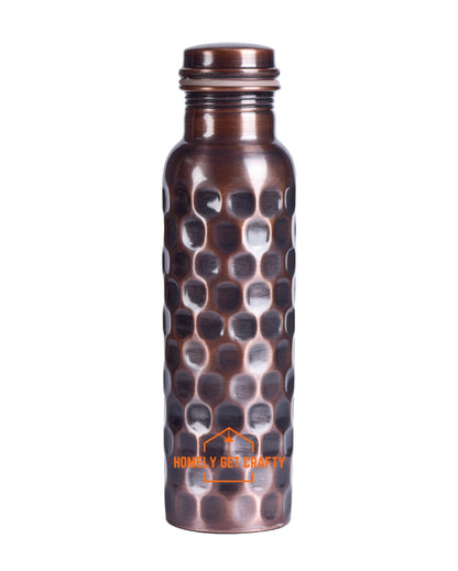 Exquisite Diamond Design Handcrafted Dark Copper Water Bottle | 3 x 10 inches