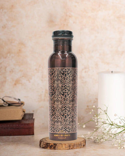 Antique Filigree Design Black Copper Water Bottle | 3 x 10 inches