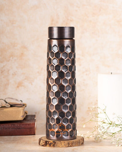 Elegant Diamond Pattern Copper Water Bottle | 3 x 11 inches