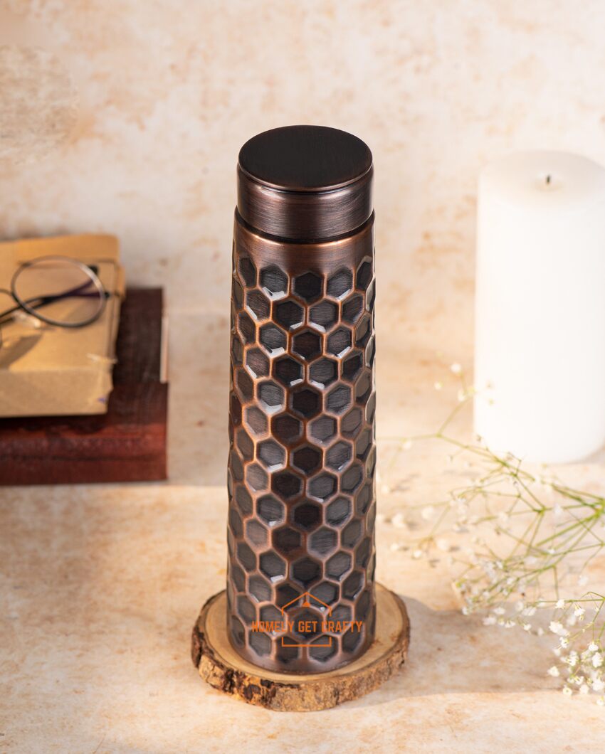 Elegant Diamond Pattern Copper Water Bottle | 3 x 11 inches