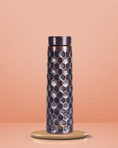 Elegant Diamond Pattern Copper Water Bottle | 3 x 11 inches