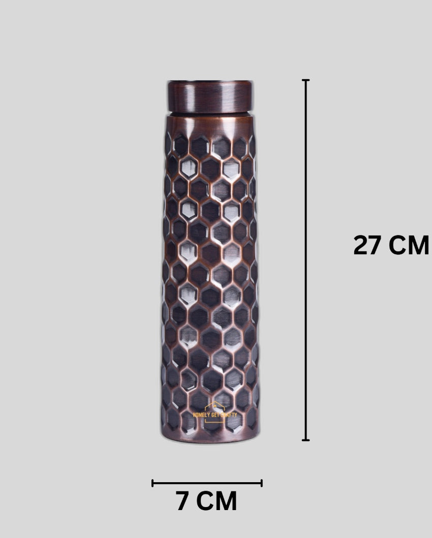 Elegant Diamond Pattern Copper Water Bottle | 3 x 11 inches