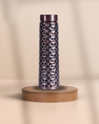 Unique Embossed Design Brick Pattern Copper Water Bottle | 3 x 11 inches