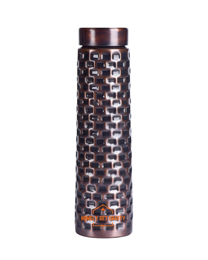 Unique Embossed Design Brick Pattern Copper Water Bottle | 3 x 11 inches