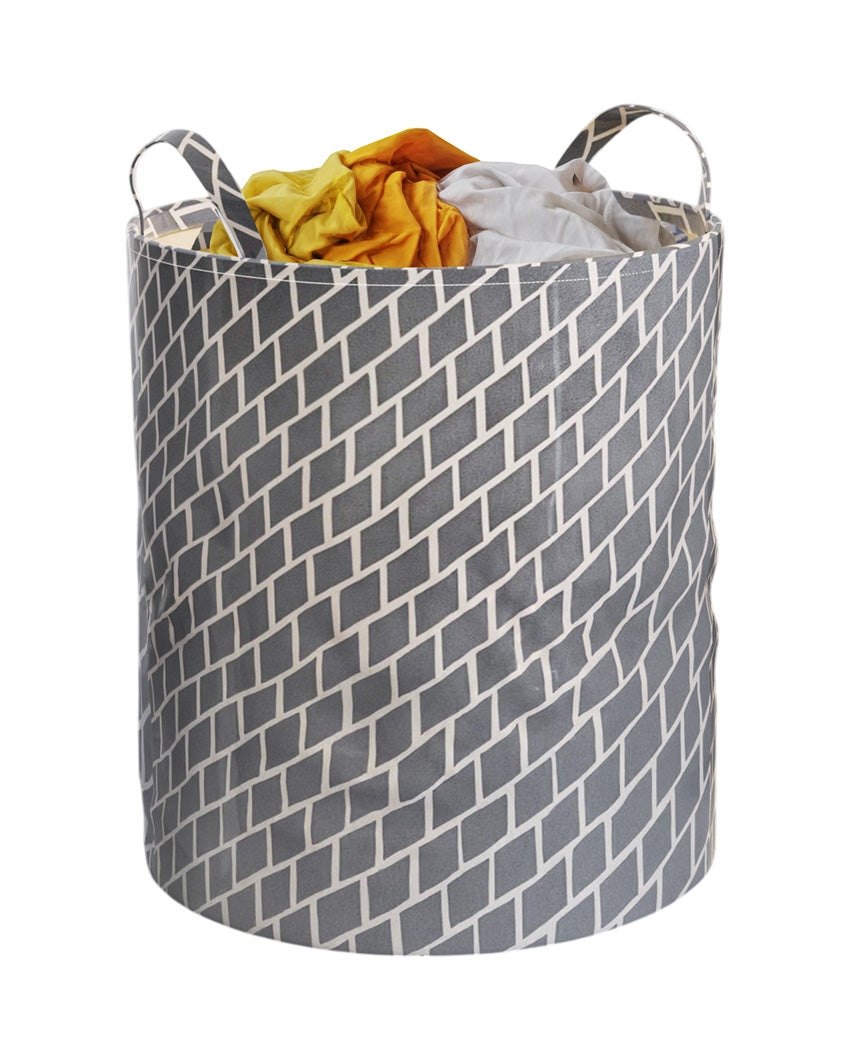 Urban Grey Round Cotton Laundry Storage Basket | 15 x 18 inches | 50L