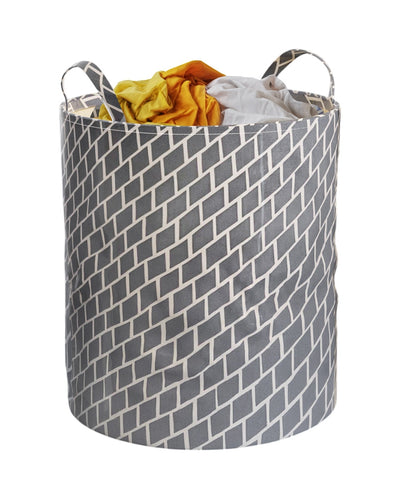 Urban Grey Round Cotton Laundry Storage Basket | 15 x 18 inches | 50L