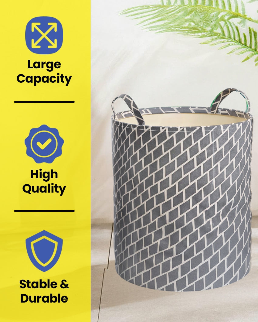 Urban Grey Round Cotton Laundry Storage Basket | 15 x 18 inches | 50L