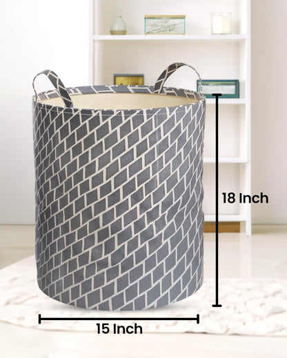 Urban Grey Round Cotton Laundry Storage Basket | 15 x 18 inches | 50L