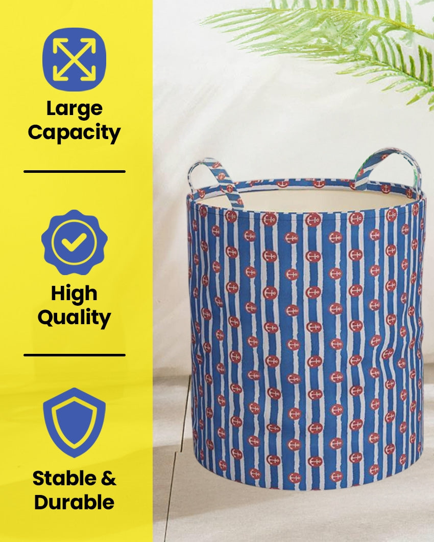 Elegant Blue Round Cotton Laundry Storage Basket | 15 x 18 inches | 50L