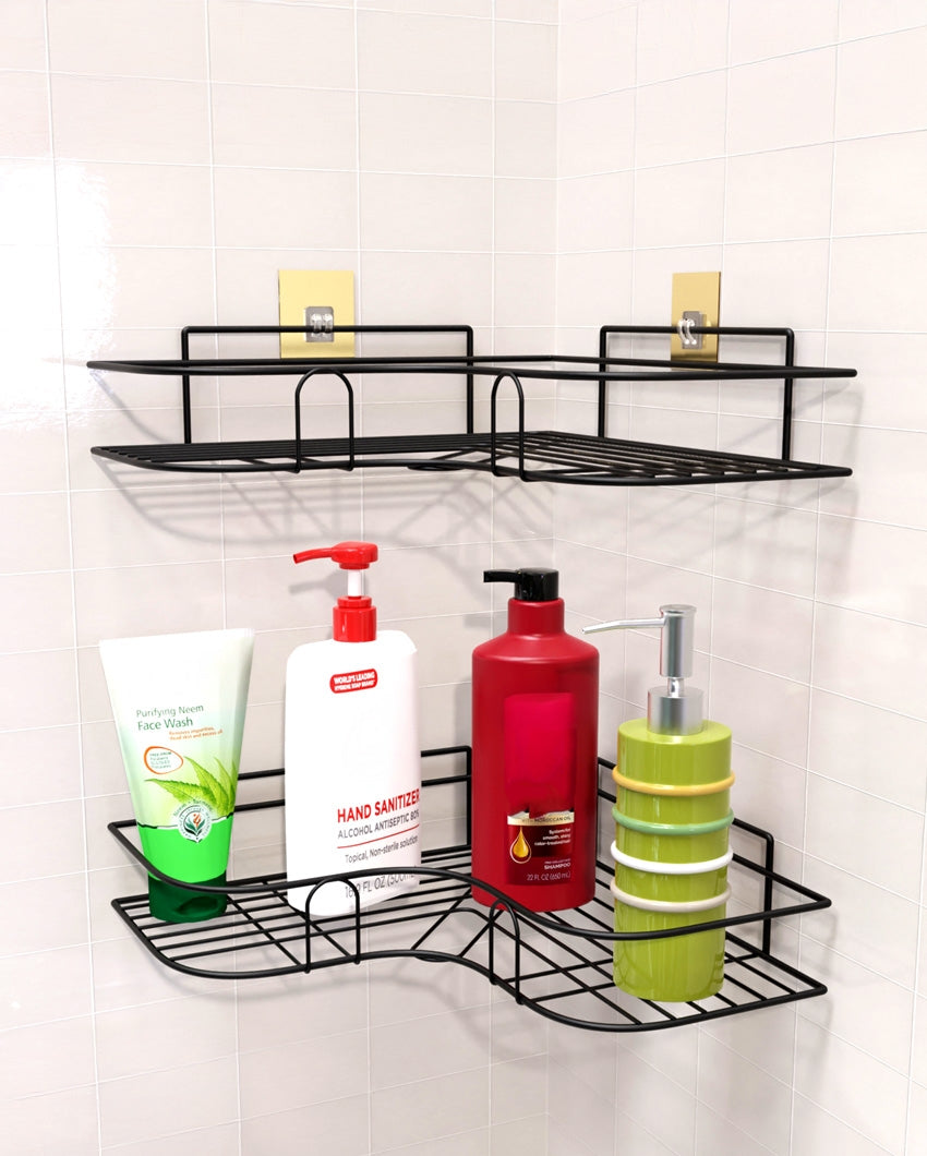 Sleek Bathroom Corner Black Shelf Rack Organizer | 9 x 9 x 2 inches