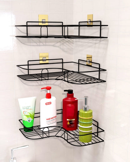 Sleek Bathroom Corner Black Shelf Rack Organizer | 9 x 9 x 2 inches