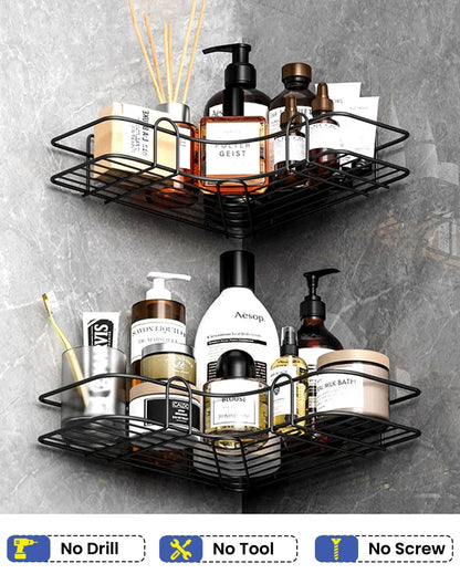 Sleek Bathroom Corner Black Shelf Rack Organizer | 9 x 9 x 2 inches