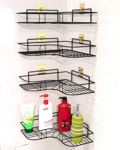 Sleek Bathroom Corner Black Shelf Rack Organizer | 9 x 9 x 2 inches