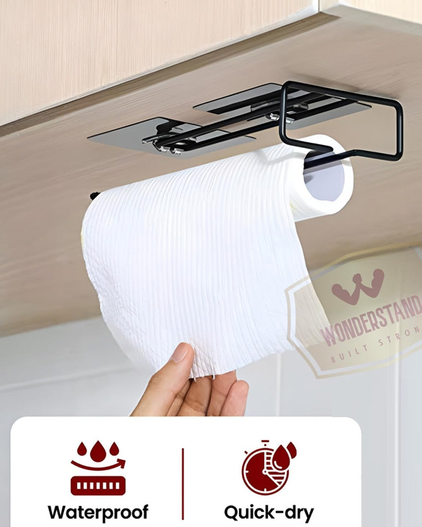 Innovative 2-in-1 Kitchen Paper Towel Dispenser and Wine Glass Black Holder | 10 x 2 x 4 inches