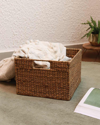 Unique Square Shaped Water Hyacinth Storage Basket | 12 x 12 x 8 inches