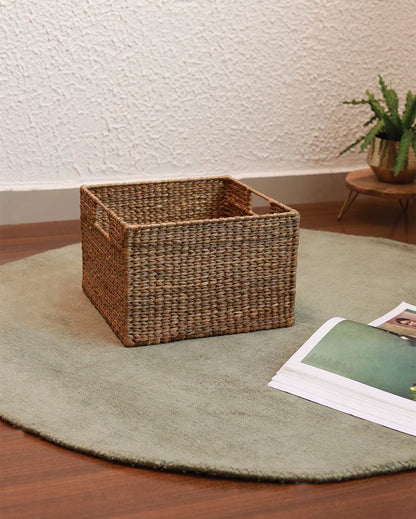 Unique Square Shaped Water Hyacinth Storage Basket | 12 x 12 x 8 inches