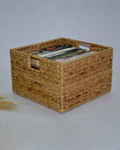 Unique Square Shaped Water Hyacinth Storage Basket | 12 x 12 x 8 inches