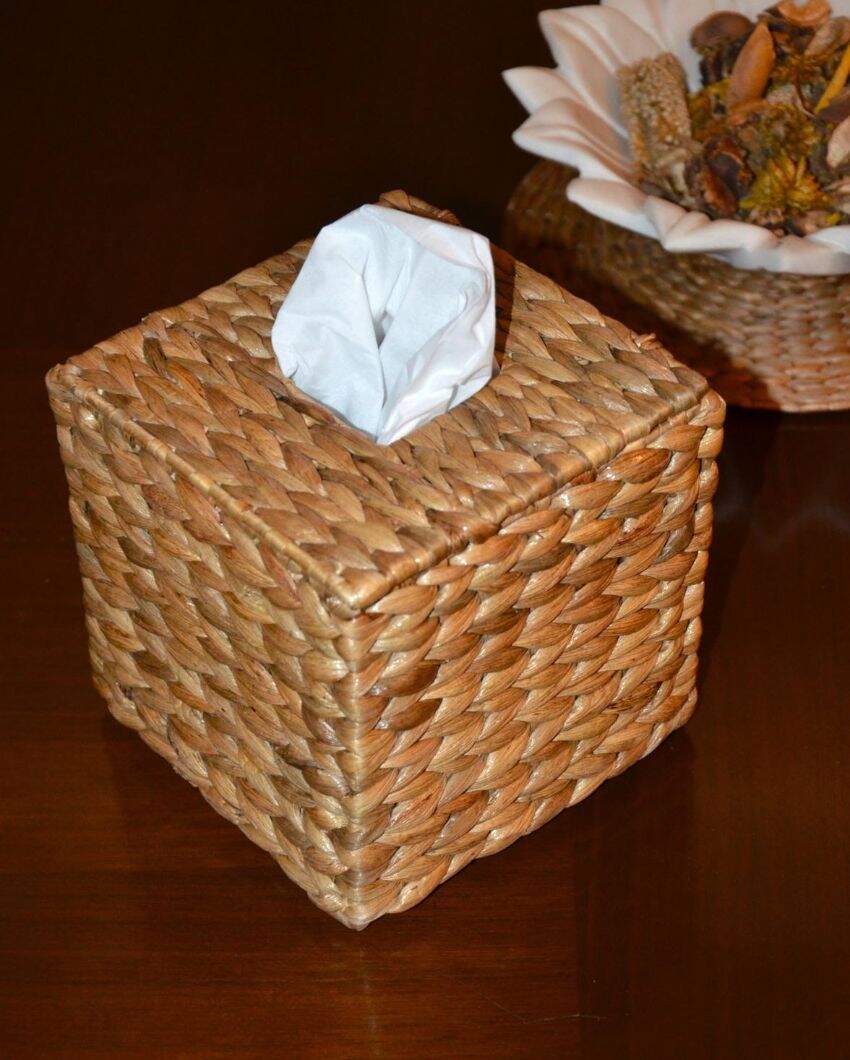 Chic Beige Water Hyacinth Boutique Tissue Box | 5 x 6 inches