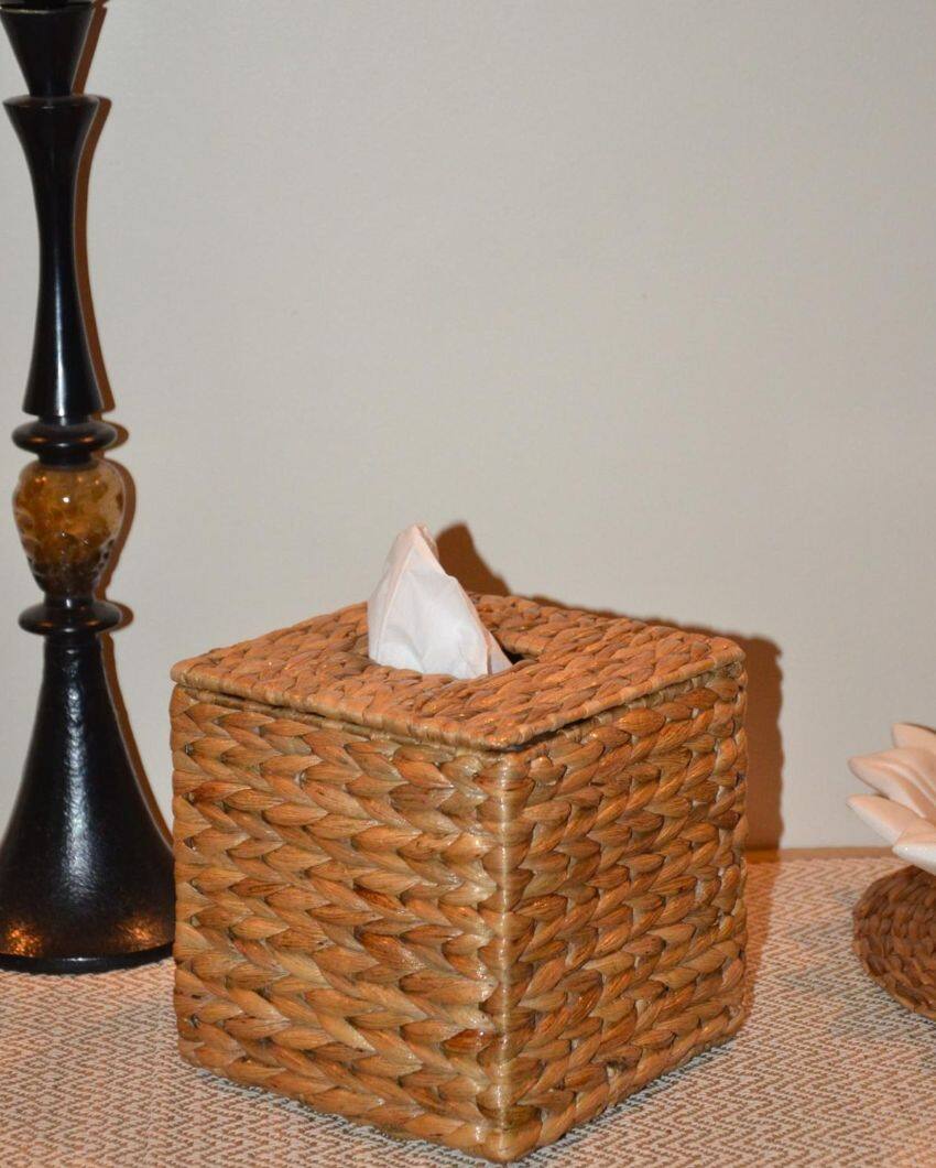 Chic Beige Water Hyacinth Boutique Tissue Box | 5 x 6 inches