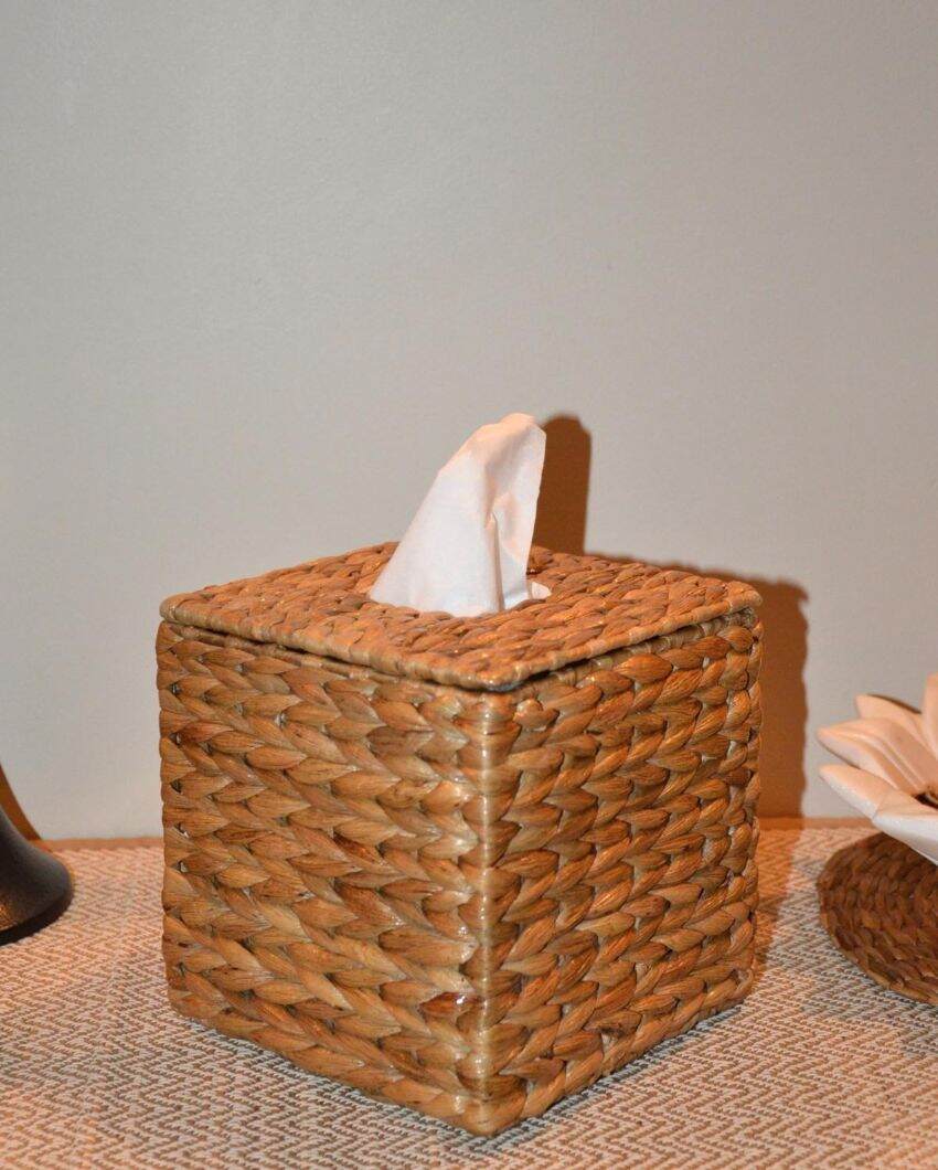 Chic Beige Water Hyacinth Boutique Tissue Box | 5 x 6 inches