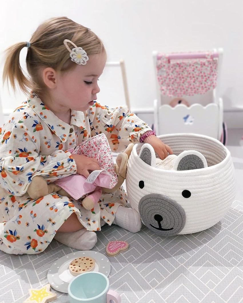 Bear Cute Cotton Rope Storage Basket | Multiple Colors | 9x7 inches