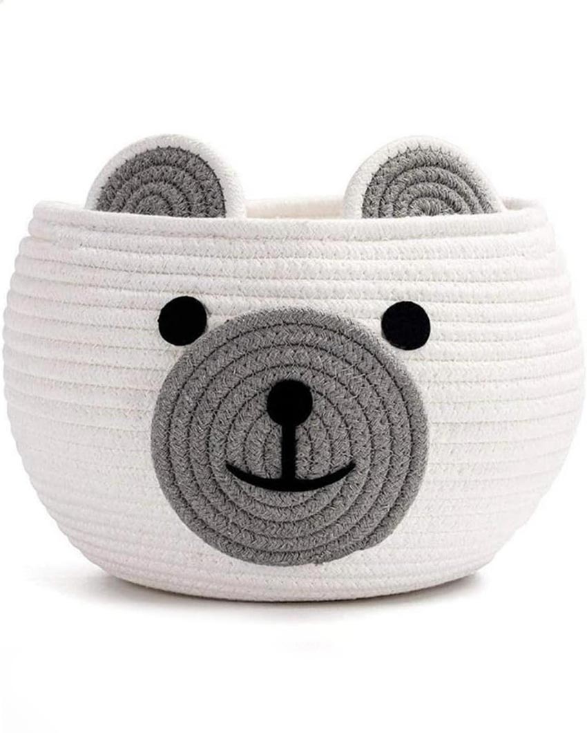 Bear Cute Cotton Rope Storage Basket | 9x7 inches White