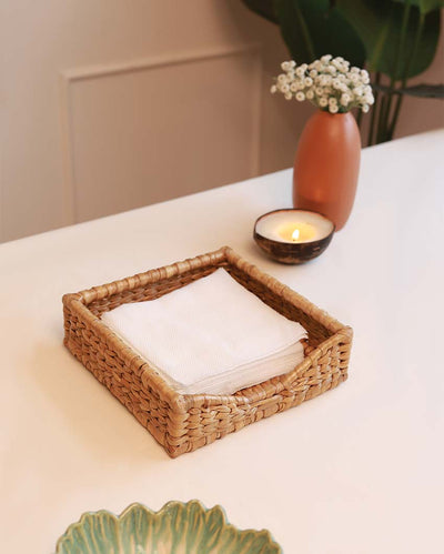 Modern Natural Water Hyacinth Napkin Holder | 7.5 x 7.5 x 2 inches