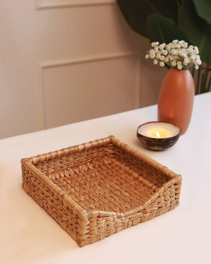 Modern Natural Water Hyacinth Napkin Holder | 7.5 x 7.5 x 2 inches