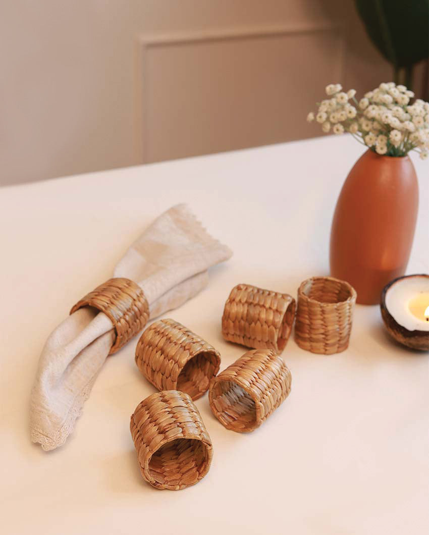 Natural Water Hyacinth Napkin Rings | Set of 6 | 2 x 2 inches