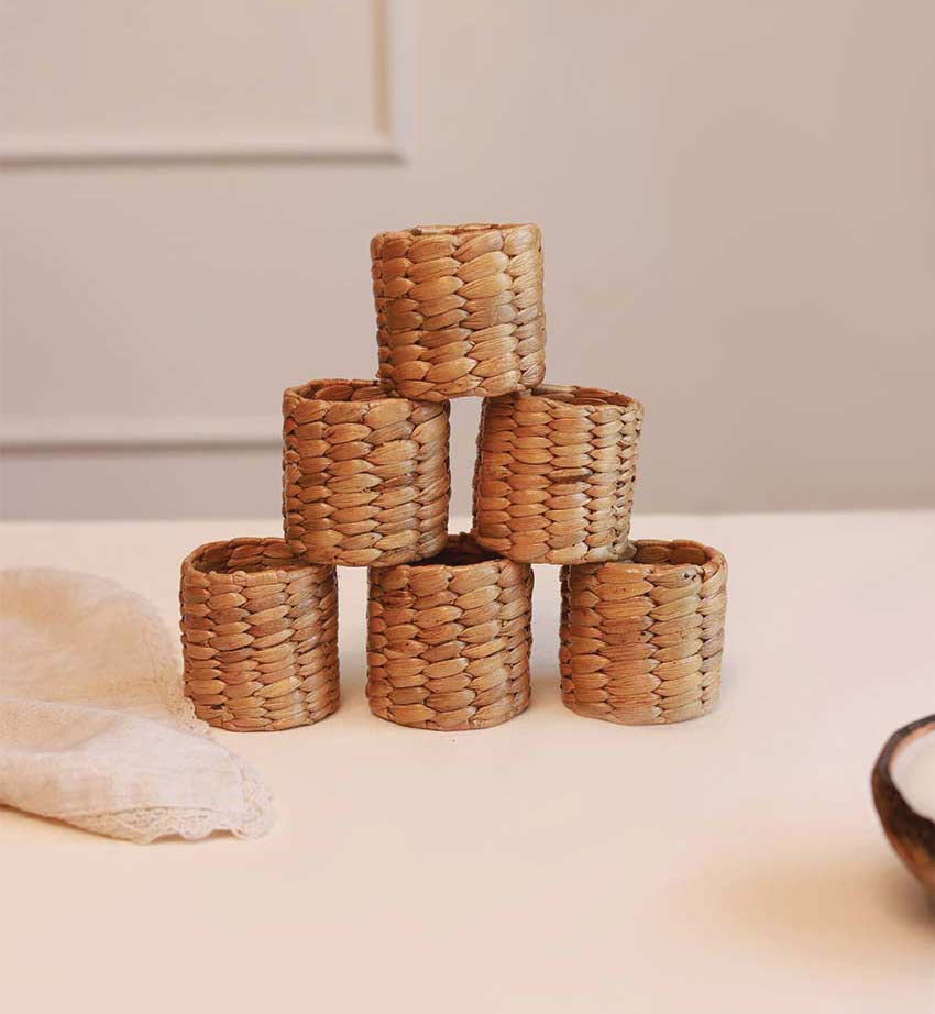 Natural Water Hyacinth Napkin Rings | Set of 6 | 2 x 2 inches