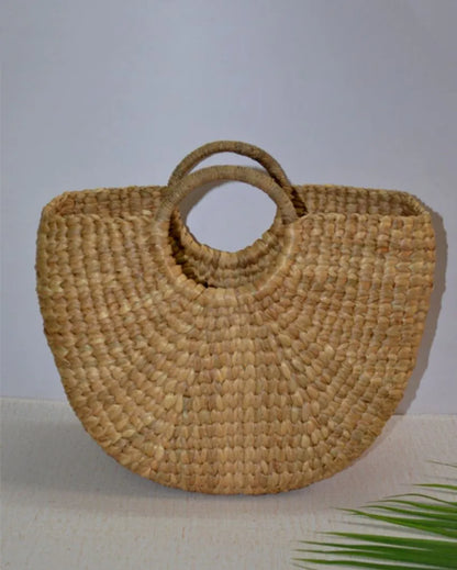 Natural Water Hyacinth Half Moon Basket Bag