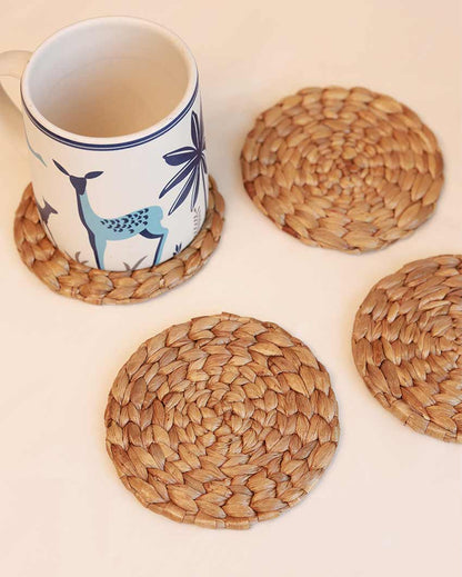 Round Natural Water Hyacinth Coasters | Set of 4 | 4 x 4 inches