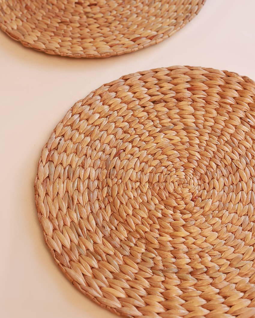 Water Hyacinth Natural Round Mats | Set of 2 | 12 inches