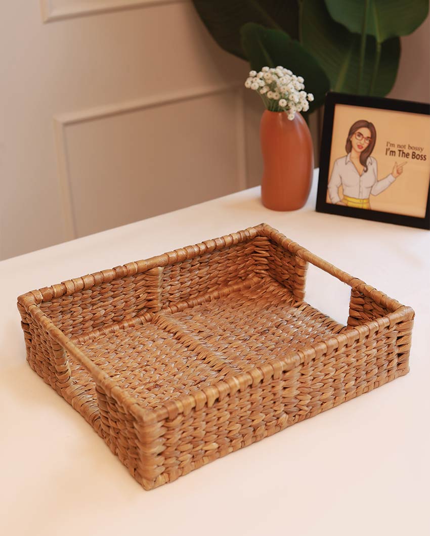 Rectangular Water Hyacinth Basket Tray | 13 x 10 x 3 inches