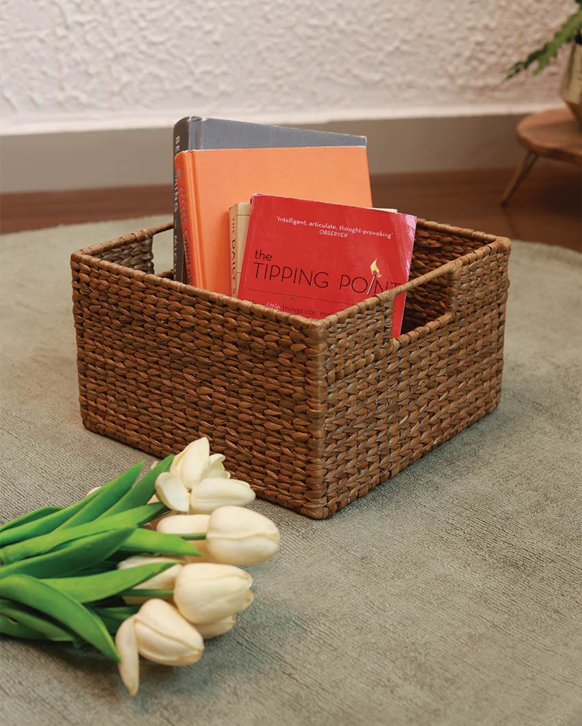 Unique Square Shaped Water Hyacinth Storage Basket | 12 x 12 x 8 inches