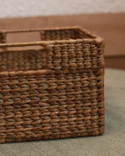 Unique Square Shaped Water Hyacinth Storage Basket | 12 x 12 x 8 inches