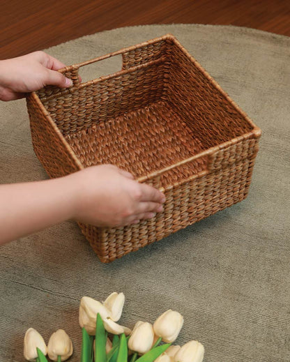 Unique Square Shaped Water Hyacinth Storage Basket | 12 x 12 x 8 inches