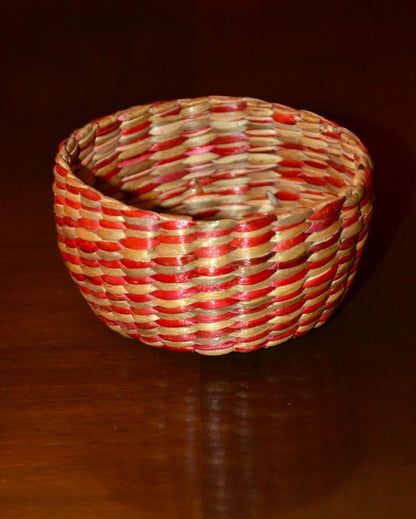 Vibrant Double-Tone Water Hyacinth Trinket & Utility Basket | 5 x 3 inches