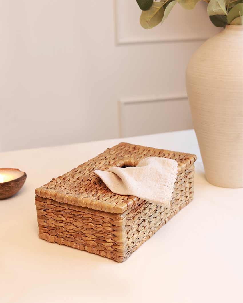 Rectangular Natural Water Hycinth Tissue Box | 10 x 6 x 3 inches