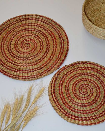 Maroon Water Hyacinth Wall Mats | Set of 2 | 15, 12 inches