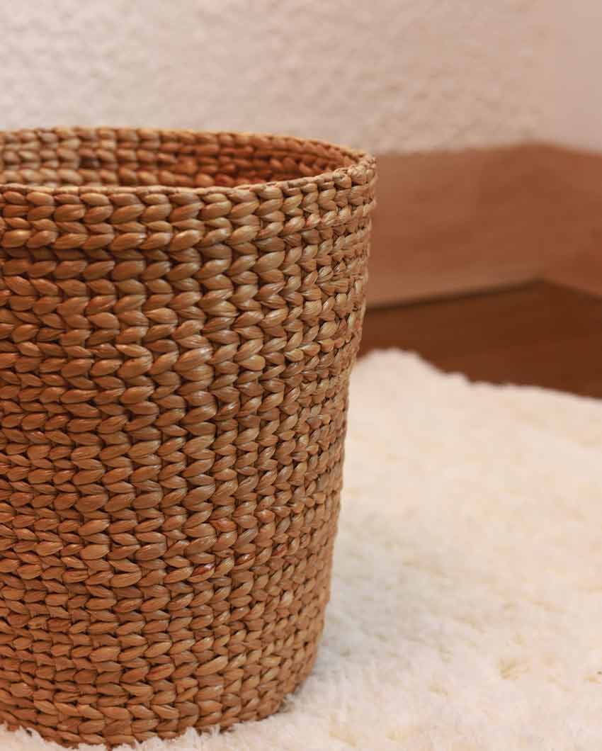 Natural Water Hyacinth Waste Paper Basket | 7 x 9 x 10 inches