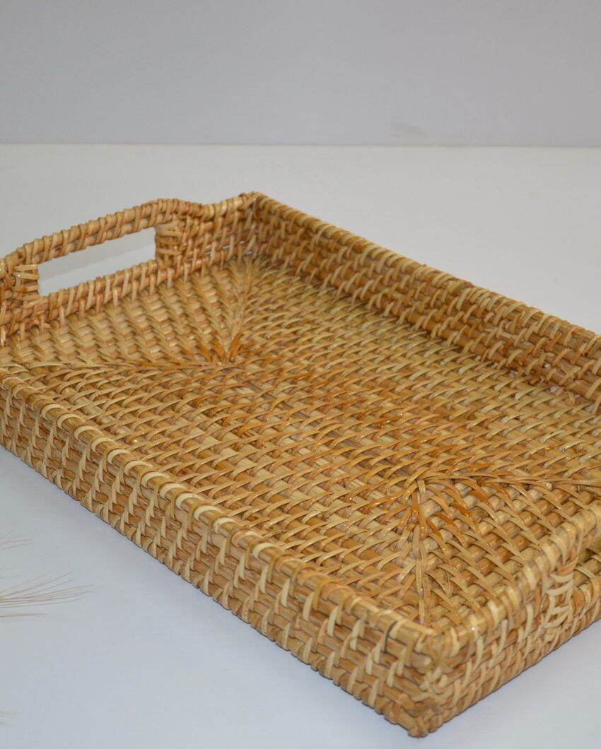 Natural Cane Rectangular Serving Tray | 17 x 11 x 2 inches