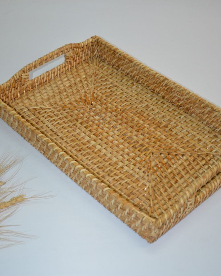 Natural Cane Rectangular Serving Tray