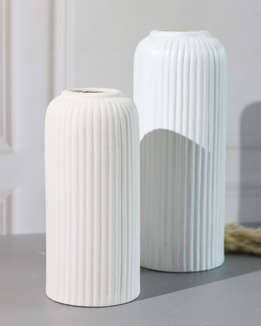 Shimmy Ribbed Vases | Set Of 3 White