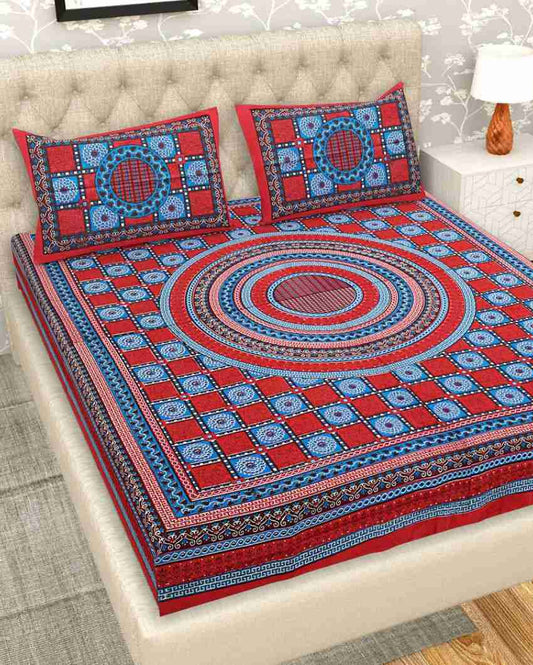 Jaipuri Multicolor Rangoli Hand Printed Cotton Bedding Set | Queen Size | 92 x 87 inches