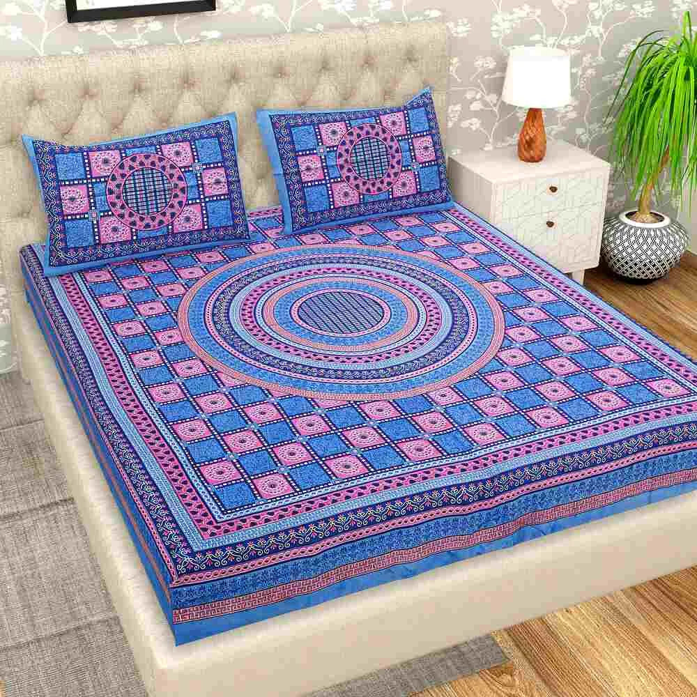 Beautiful Jaipuri Rangoli Hand Printed Cotton Queen Size Bedsheet | Queen Size | 92 x 87 inches