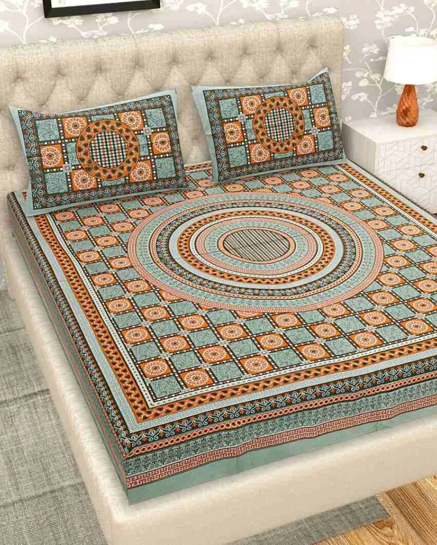 Beautiful Jaipuri Rangoli Hand Printed Cotton Queen Size Bedsheet | Queen Size | 92 x 87 inches