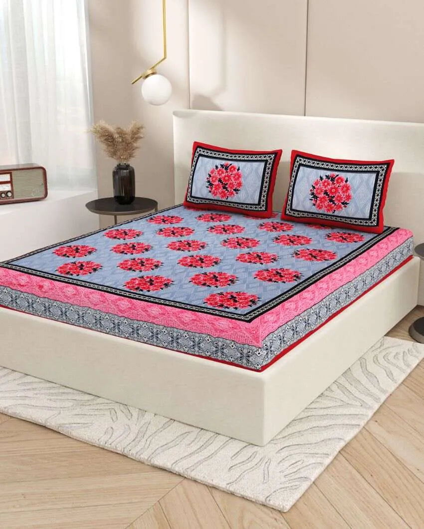 Graceful Jaipuri Hand Printed Cotton Bedding Set | Queen Size | 92 x 87 inches