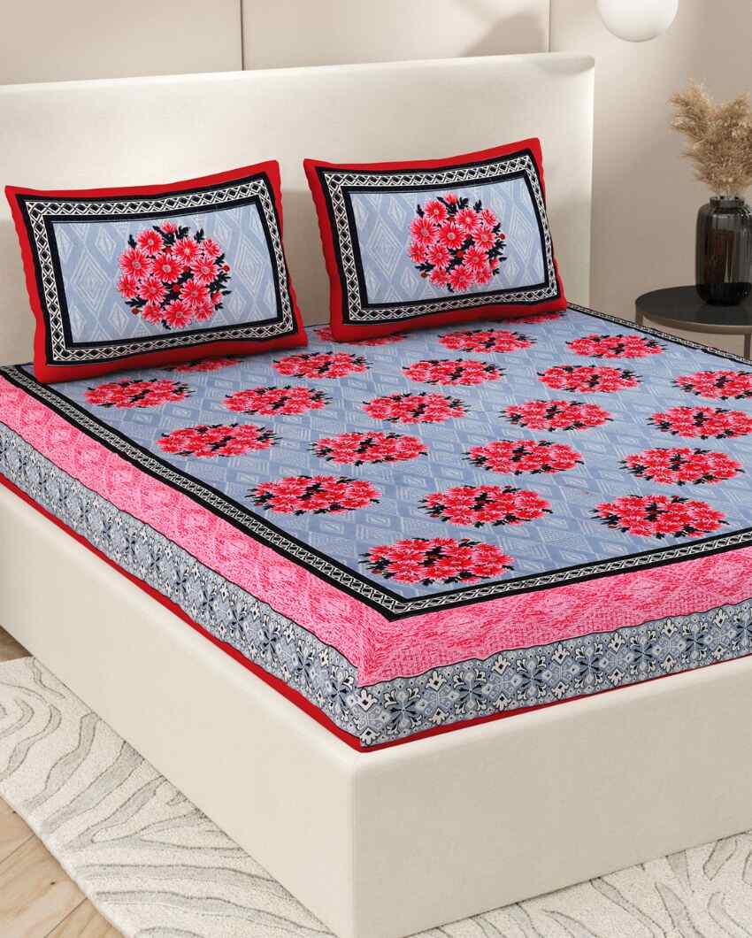 Graceful Jaipuri Hand Printed Cotton Bedding Set | Multiple Colors | Queen Size | 92 x 87 inches