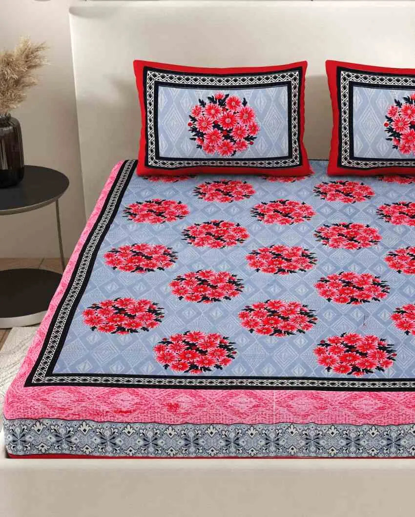 Graceful Jaipuri Hand Printed Cotton Bedding Set | Queen Size | 92 x 87 inches